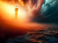 Old lighthouse guiding the way in ocean storm Royalty Free Stock Photo