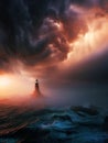 Old lighthouse guiding the way in ocean storm Royalty Free Stock Photo