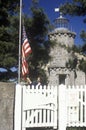 Old Lighthouse Museum and American Flag in Stonington, CT Royalty Free Stock Photo