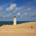 Old lighthouse partly covered by a high sand dune. Rubjerg Knude