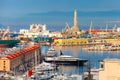 Old Lighthouse in port of Genoa, Italy. Royalty Free Stock Photo