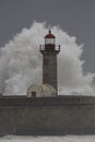 Old lighthouse under heavy storm