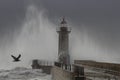 Old lighthouse under heavy storm