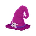 Old lilac wizard hat with blue ribbon. Vector illustration on white background. Royalty Free Stock Photo