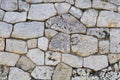 Old limestone wall with irregular shaped blocks