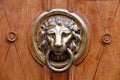 Old lion-head knocher on the wooden door Royalty Free Stock Photo