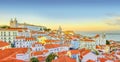 Old Lisbon town panoramic view at sunset. Portugal.