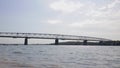 Old Little Belt Bridge on the sea and the island of Fyn in Middelfart seen from Jylland, Denmark