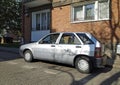 Old little silver grey Italian compact hatchback veteran small car Fiat Tipo 1.4 1988 parked Royalty Free Stock Photo