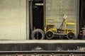 Old Little speeder gang cars or Railway bogie trolley yellow.