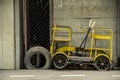Old Little speeder gang cars or Railway bogie trolley yellow. Royalty Free Stock Photo