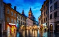 Old Ljubljana cityscape cobbled Ciril-Metodov street evening view. Ljubljana capital of Slovenia Royalty Free Stock Photo