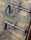 old lock with big deadbolt to close the door of the medieval castle