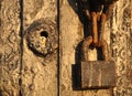 Old lock, old wooden door Royalty Free Stock Photo
