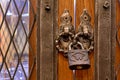 The old lock on a wooden door for print Royalty Free Stock Photo