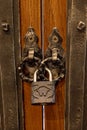 The old lock on a wooden door for print Royalty Free Stock Photo