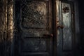 Old locked door with cobwebs in spooky style. Old closed wooden door. Royalty Free Stock Photo