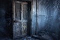 Old locked door with cobwebs in spooky style. Old closed wooden door. Royalty Free Stock Photo