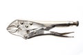 Old locking pliers on white background,