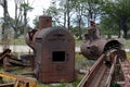 Old locomotive boilers on the southernmost railway in the world.