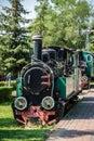 Old locomotive in narrow gauge train museum