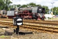 Old locomotives in a railway station Royalty Free Stock Photo