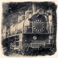 Old locomotive in retro black and white design