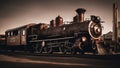 old locomotive in sepia retro train that looks like it belongs to the old west. The train is dark and rusty, Royalty Free Stock Photo