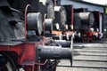 Old locomotives in a railway station Royalty Free Stock Photo