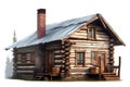 Old log cabin with chimney isolated on white background. 3d illustration Royalty Free Stock Photo