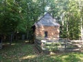 Old log cabin with garden and wood shed