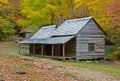 Bud Ogle log home surrounded with fall colored leaves. Royalty Free Stock Photo