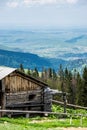 Old log house over a valley Royalty Free Stock Photo