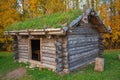 Old log house with turfed roof