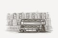 Old london bus double decker hand drawn illustration. Vector. Royalty Free Stock Photo