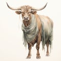 Vintage Watercolored Bull Painting With Moody Colors And Detailed Rendering