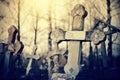 The old lop-sided sepulchral crosses at the cemetery Royalty Free Stock Photo