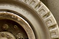 Old lorry tire, wheel close-up. Royalty Free Stock Photo