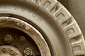 Old lorry tire, wheel close-up.