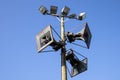 Old loudspeakers against blue sky Royalty Free Stock Photo