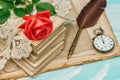 Old love letters, lace and red rose flower Royalty Free Stock Photo