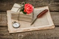 Old love letters and red rose flower Royalty Free Stock Photo