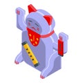 Old lucky cat icon, isometric style