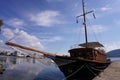 Old luxury wooden ship moored in sea Royalty Free Stock Photo