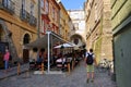 Old Lviv street, cafe, people Royalty Free Stock Photo