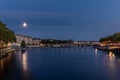 Old Lyon reflecting on the Saone river at night Royalty Free Stock Photo