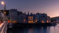 Old Lyon reflecting on the Saone river at night Royalty Free Stock Photo