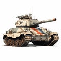 Striking Digital Painting Of A Military Tank With Red And White Striped Hull