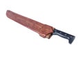 Old Machete Knife in an Ornate Brown Leather Case Isolated 2 Royalty Free Stock Photo