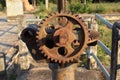 Old machine with cogs and gears.gear for open water gates near river Thailand Royalty Free Stock Photo